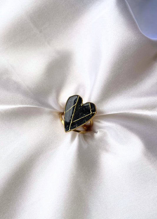 Anel Coração Geo Preto
