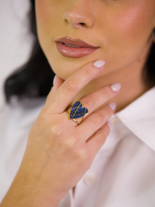 Anel Coração Geo Azul