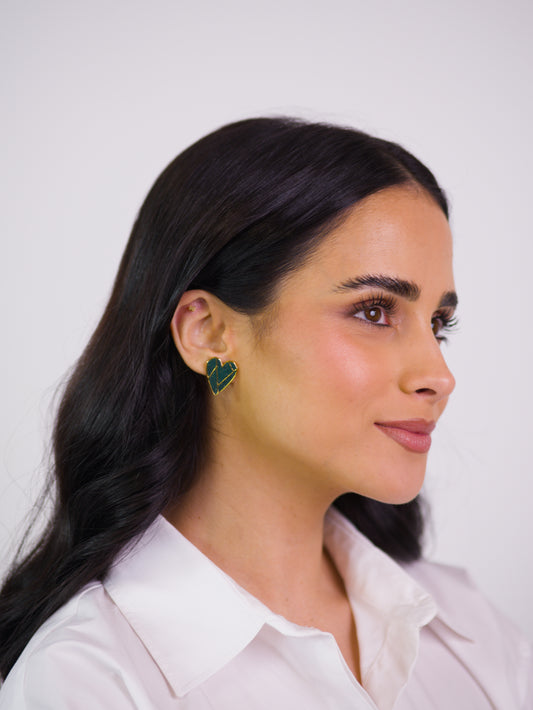 Brincos Coração Geo Verde