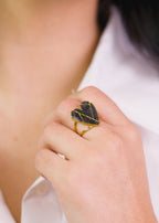 Anel Coração Geo Preto