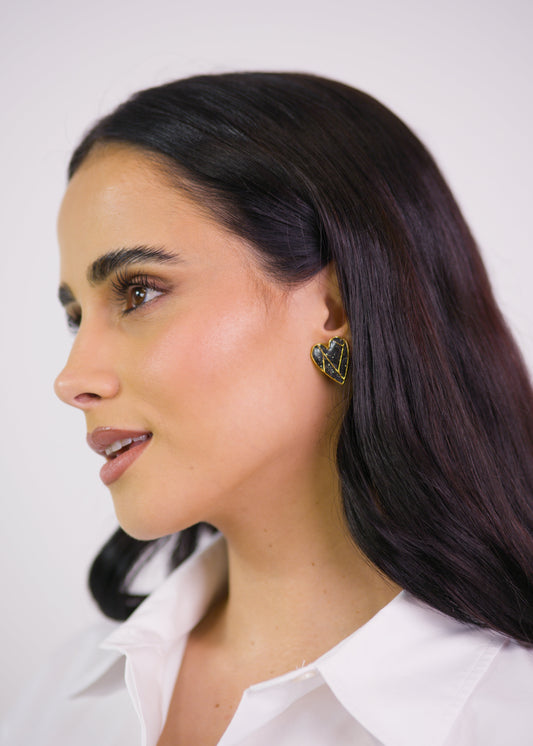 Brincos Coração Geo Preto