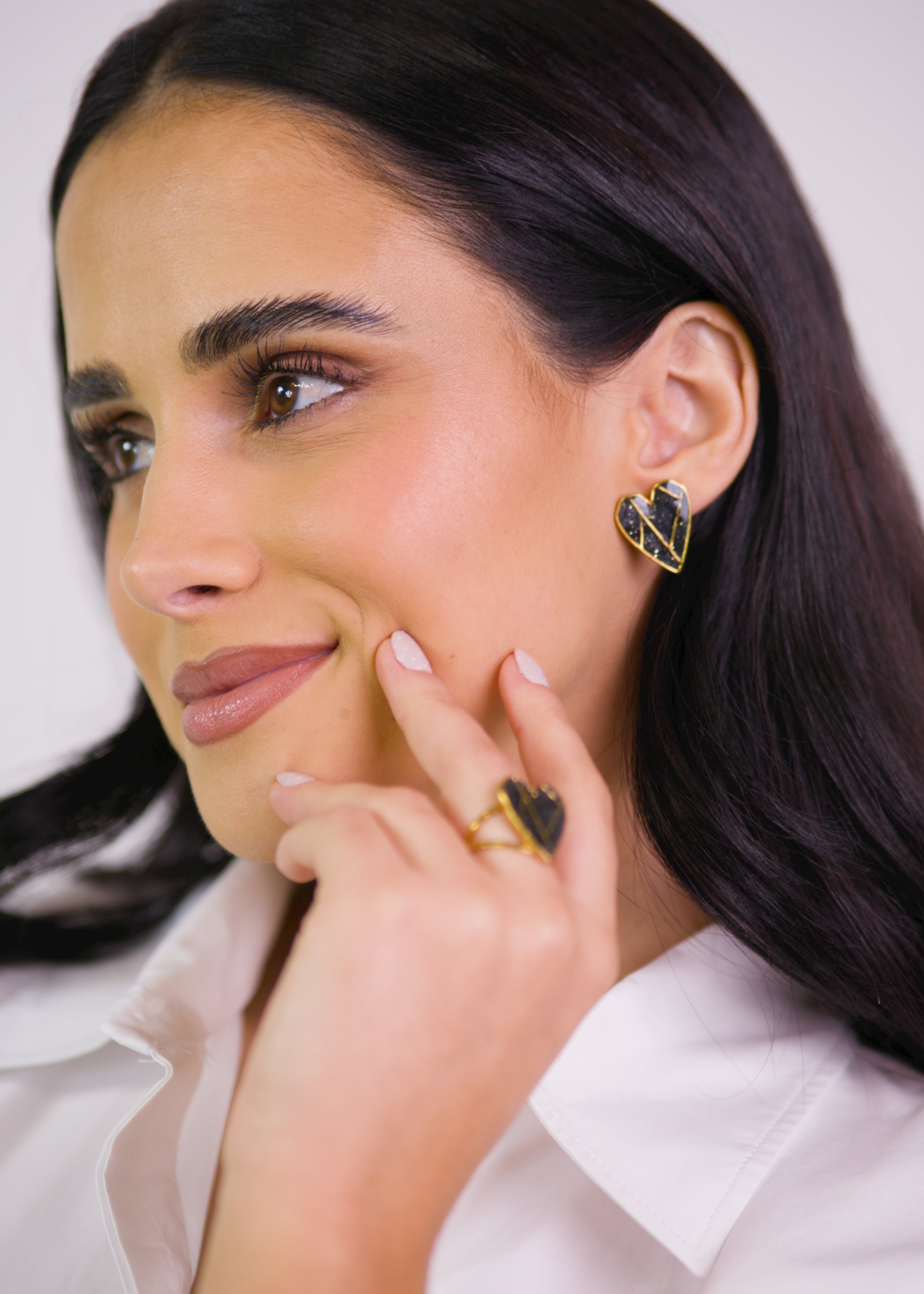 Anel Coração Geo Preto